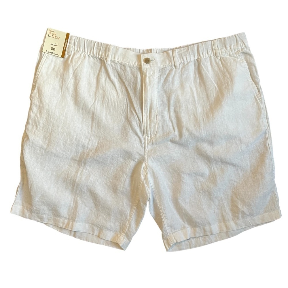 Caribbean White Isle Sands 100% Linen Flat Front Shorts